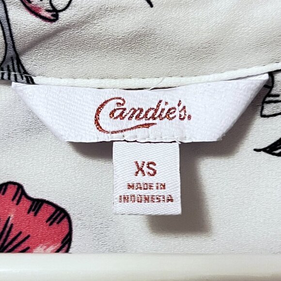 Candie's Floral Print, Roll Sleeve, Button Down Blouse - Extra Small - Picture 5 of 12